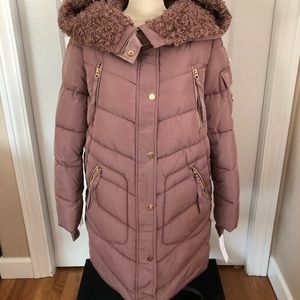 Jessica Simpson Water Resistant Midi Winter Puffer Coat in dusty pink sz M